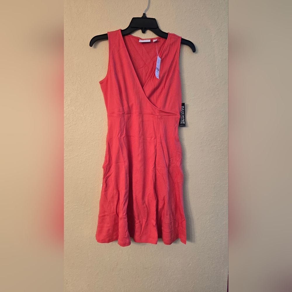Coral V-Neck Dress